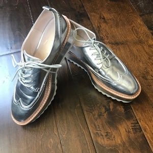 ✨Zara Silver Platform Brogue Trainers Size 9.5✨